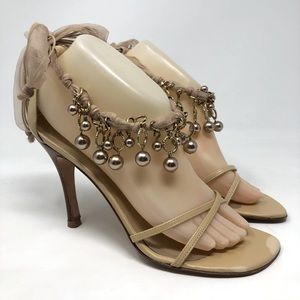 Stuart Weitzman Nude Tie Strap Square Toe Heels